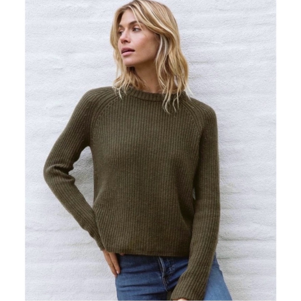Jenni Kayne Olive Green Cashmere Crew Neck Sweater